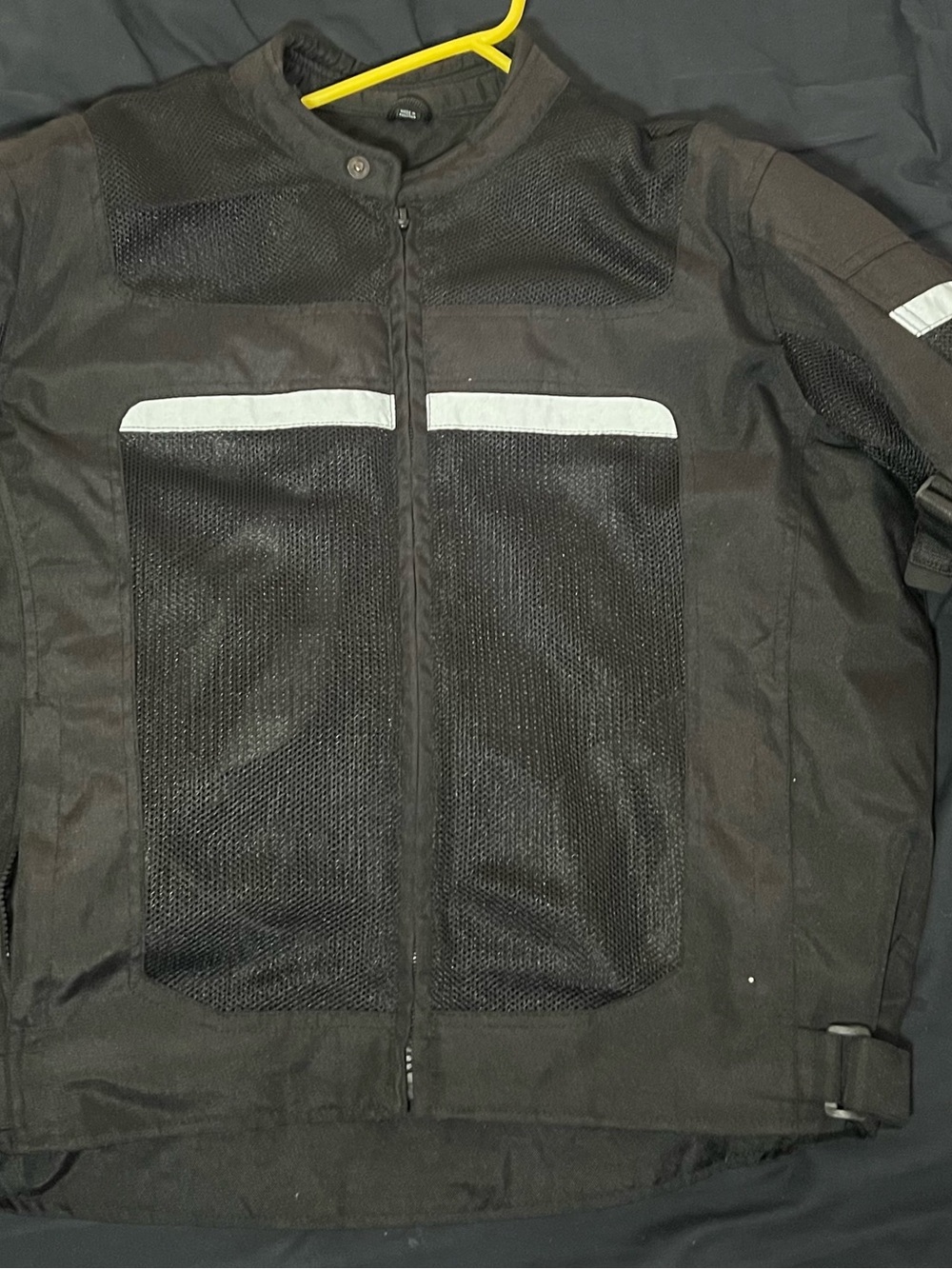 Men's Black Mesh Panel Motorcycle Jacket w/ Reflective Strips